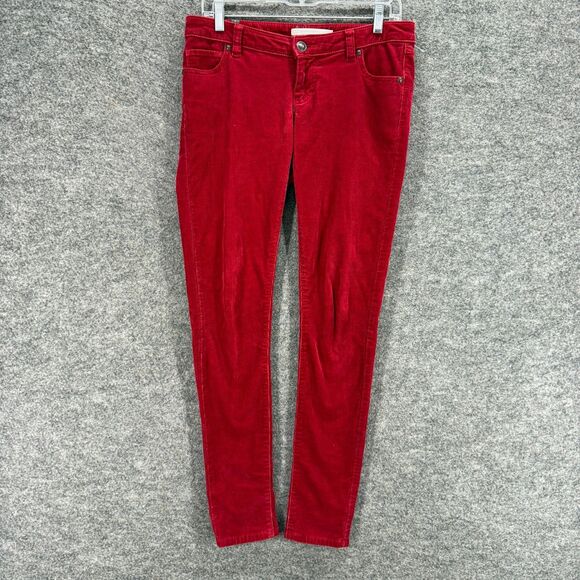 LC Lauren Conrad Pants - LC Lauren Conrad Pants Women 4 Red Corduroy Chino Low Rise Skinny Flat Front